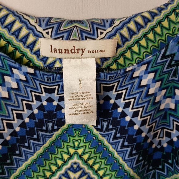 Laundry by Design Geometric Print Mini Dress Size 6 Blue Green Sleeveless Shift - Picture 2 of 5